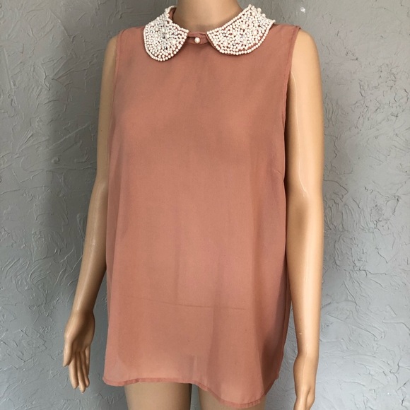 DizzyLizzy | Beaded Pearl Collar Sheer Blouse - Picture 4 of 8